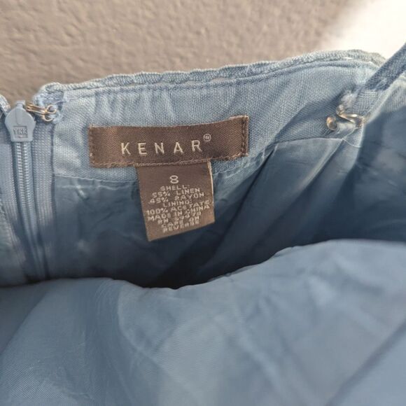 Kenar Sky Embroidered Eyelet Linen Spaghetti Strap Dress Womens 8 - Picture 8 of 9